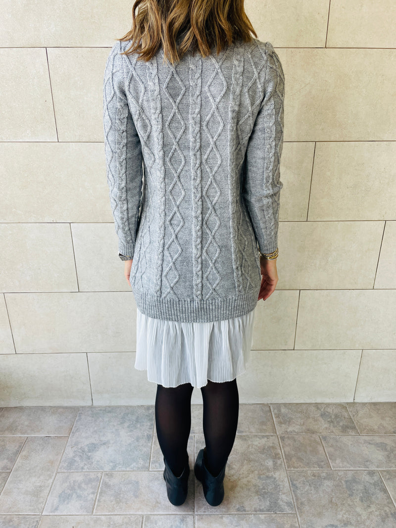 Grey Cable Plisse Hem Tunic