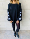 Black Star Embroidered LongLine Sweatshirt