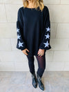 Black Star Embroidered LongLine Sweatshirt