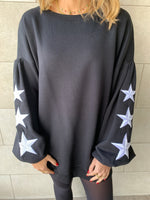 Black Star Embroidered LongLine Sweatshirt