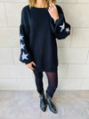 Black Star Embroidered LongLine Sweatshirt