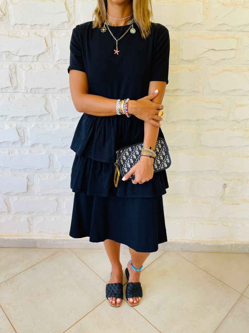 Black Denim Tiered Dress