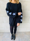 Black Star Embroidered LongLine Sweatshirt