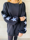 Black Star Embroidered LongLine Sweatshirt