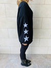 Black Star Embroidered LongLine Sweatshirt