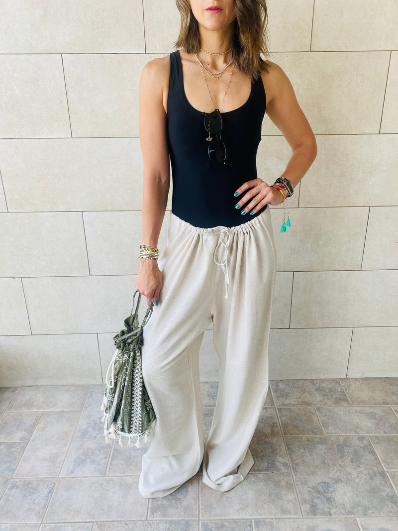 Beige Linen Beach Pants