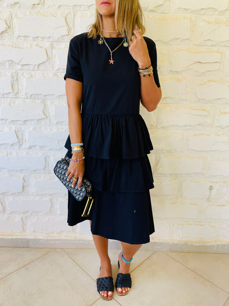 Black Denim Tiered Dress