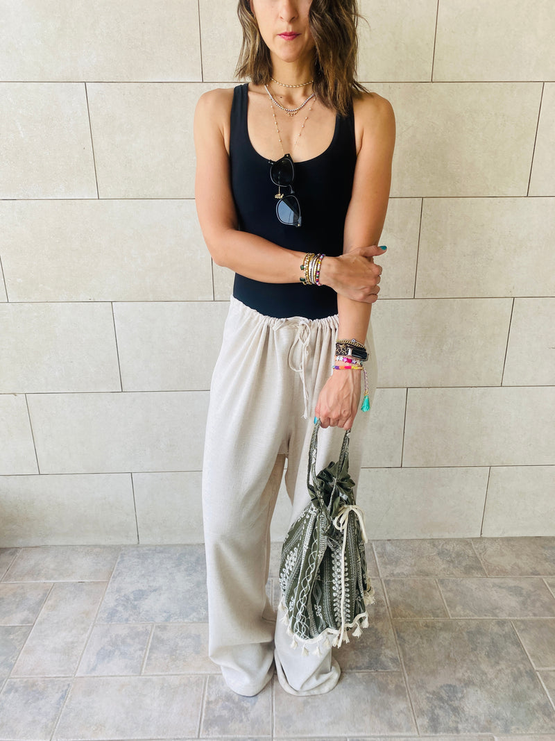 Beige Linen Beach Pants