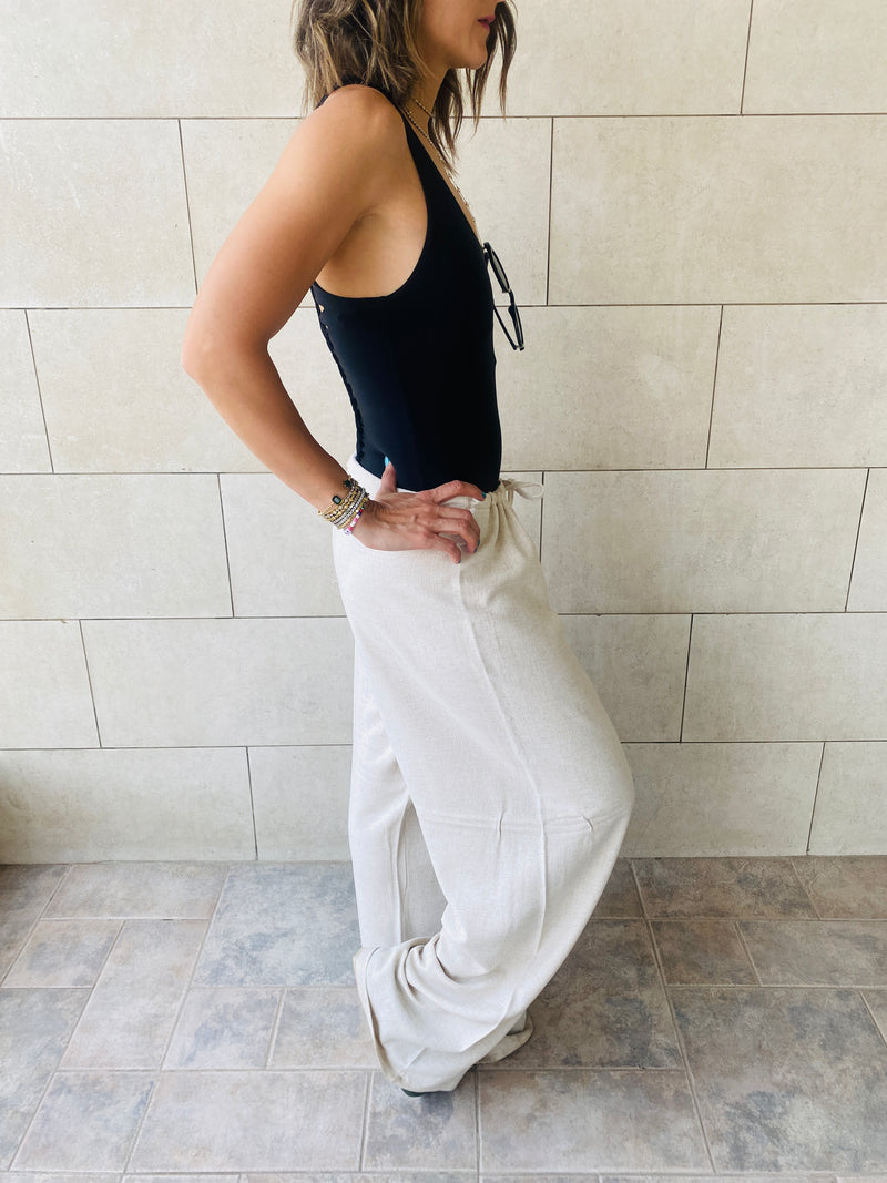 Beige Linen Beach Pants