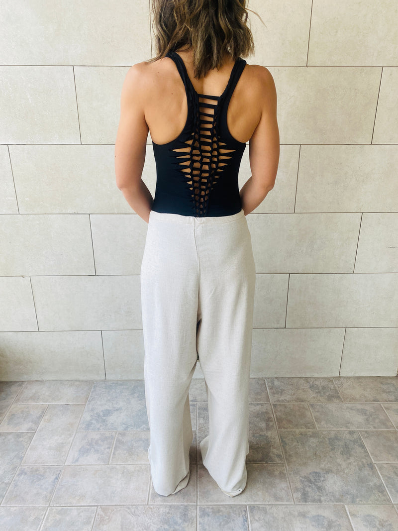 Beige Linen Beach Pants