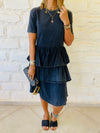 Grey Denim Tiered Dress