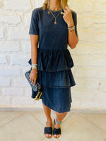 Grey Denim Tiered Dress