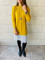 Mustard Cable Plisse Hem Tunic