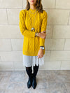 Mustard Cable Plisse Hem Tunic