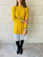 Mustard Cable Plisse Hem Tunic