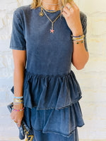 Grey Denim Tiered Dress