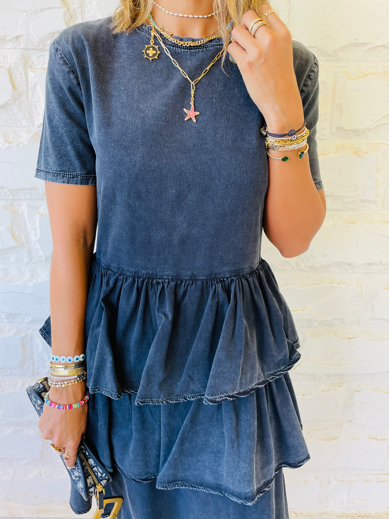 Grey Denim Tiered Dress