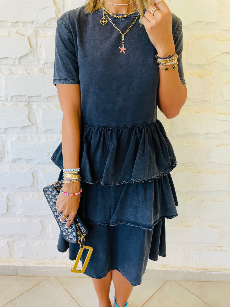 Grey Denim Tiered Dress