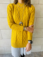 Mustard Cable Plisse Hem Tunic