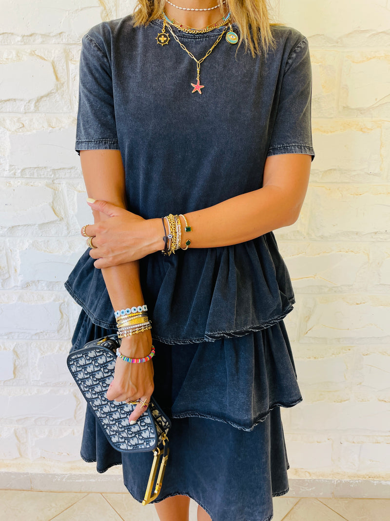Grey Denim Tiered Dress