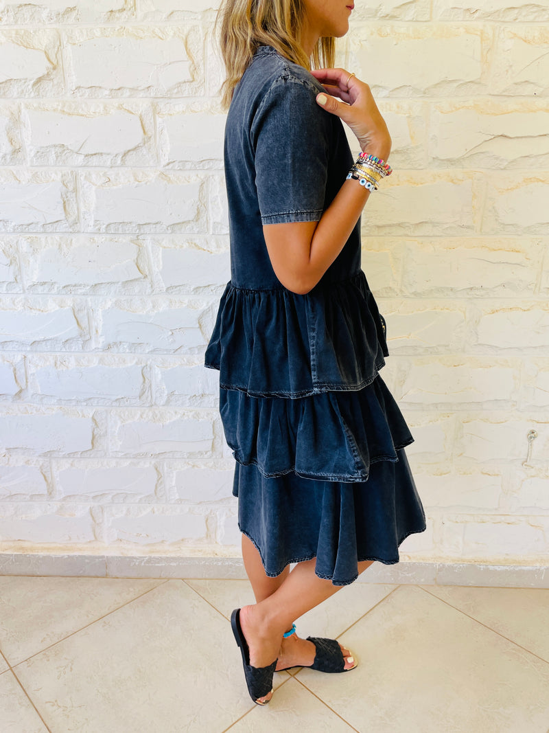 Grey Denim Tiered Dress