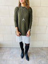 Olive Cable Plisse Hem Tunic