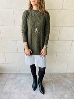 Olive Cable Plisse Hem Tunic