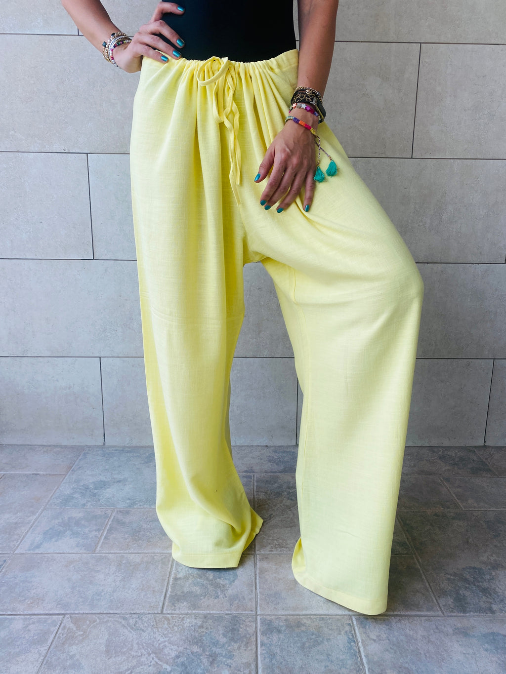 Yellow Linen Beach Pants