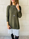 Olive Cable Plisse Hem Tunic