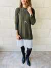 Olive Cable Plisse Hem Tunic