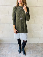 Olive Cable Plisse Hem Tunic