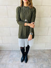 Olive Cable Plisse Hem Tunic