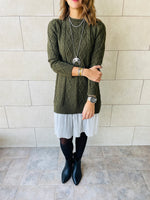 Olive Cable Plisse Hem Tunic