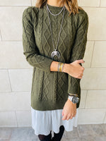 Olive Cable Plisse Hem Tunic