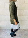 Olive Cable Plisse Hem Tunic
