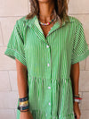 Green Pinstripe Maxi Tiered Dress