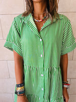 Green Pinstripe Maxi Tiered Dress