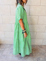 Green Pinstripe Maxi Tiered Dress
