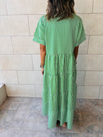 Green Pinstripe Maxi Tiered Dress