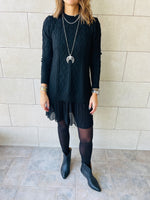 Black Cable Plisse Hem Tunic