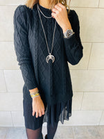 Black Cable Plisse Hem Tunic