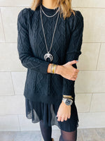 Black Cable Plisse Hem Tunic
