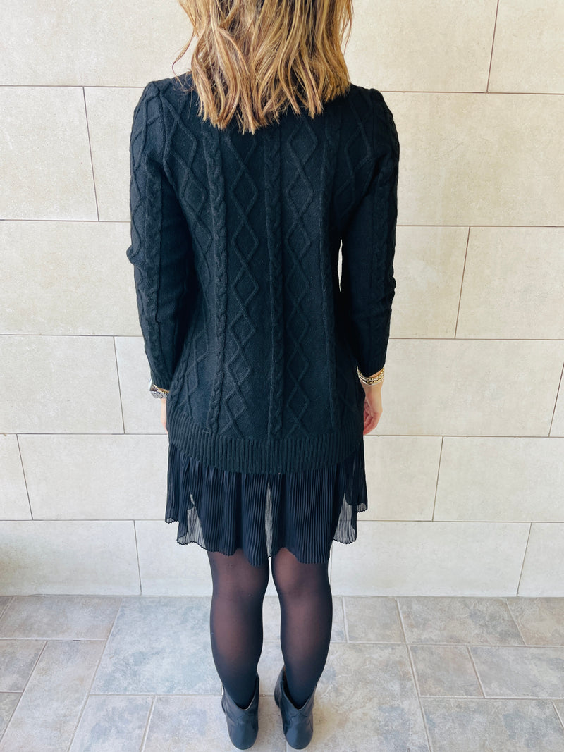 Black Cable Plisse Hem Tunic