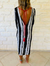 Red Back Tassel Monochrome Poncho