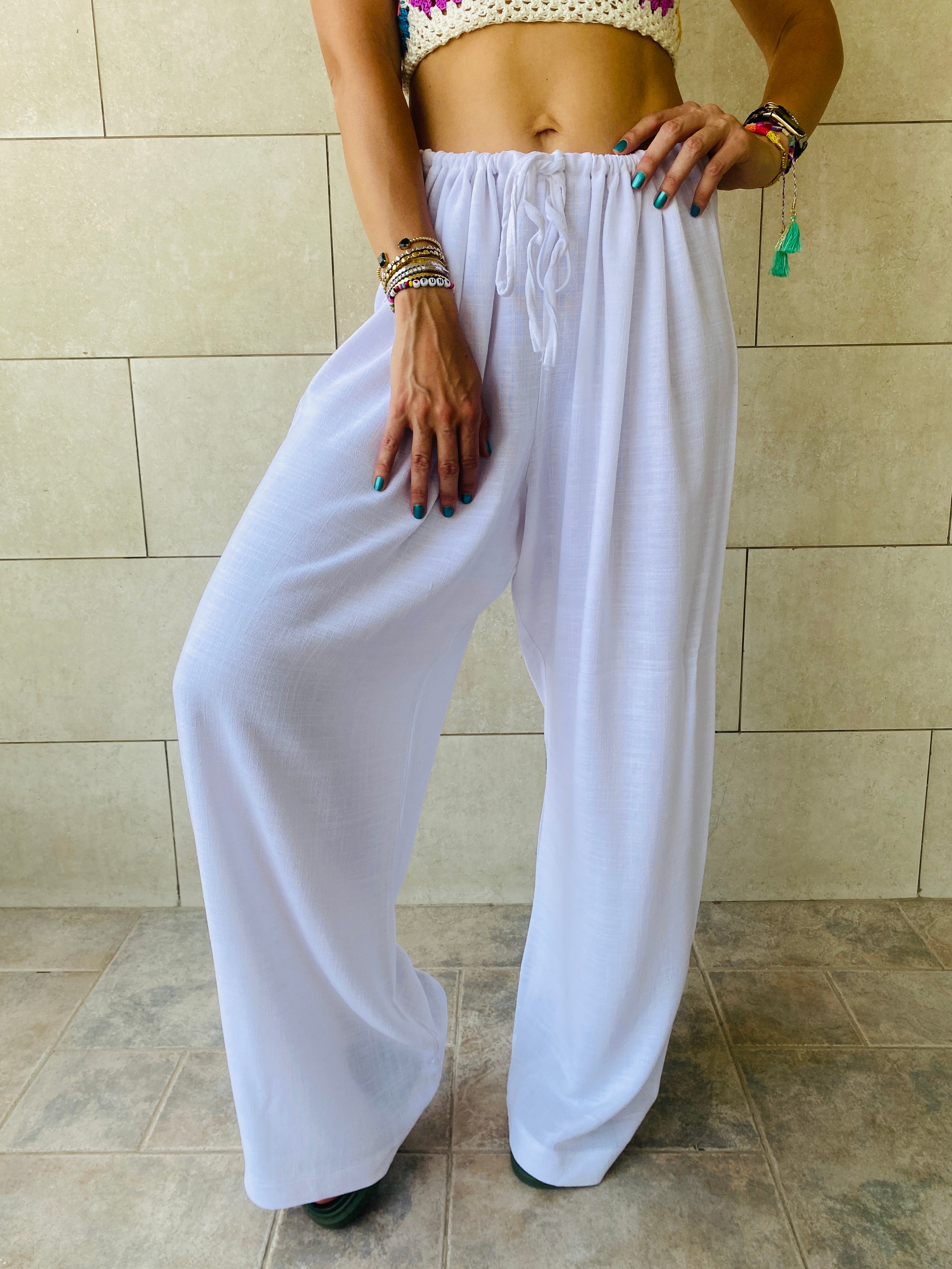 White Linen Beach Pants
