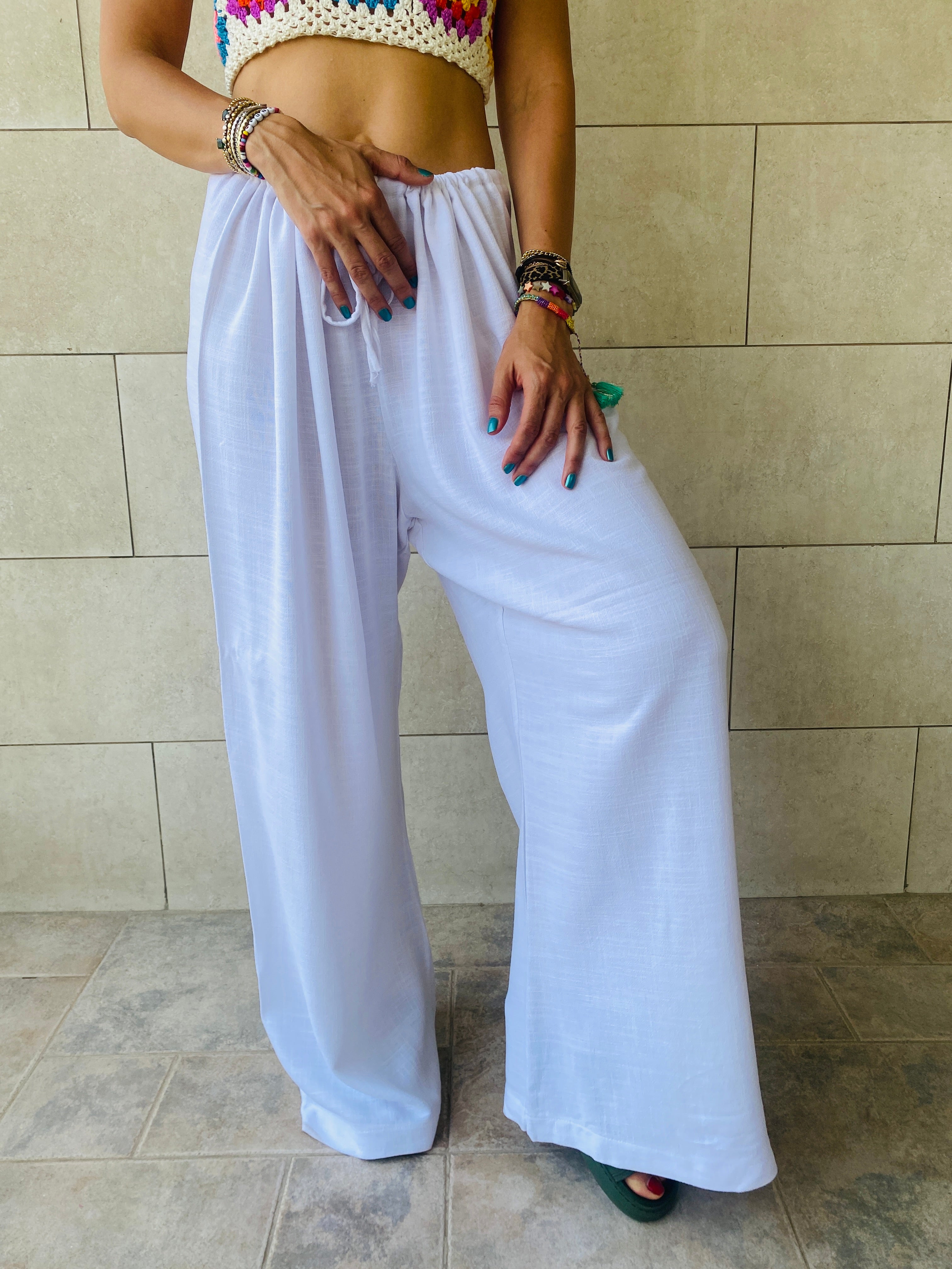 White Linen Beach Pants