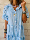 Blue Pinstripe Maxi Tiered Dress