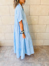 Blue Pinstripe Maxi Tiered Dress