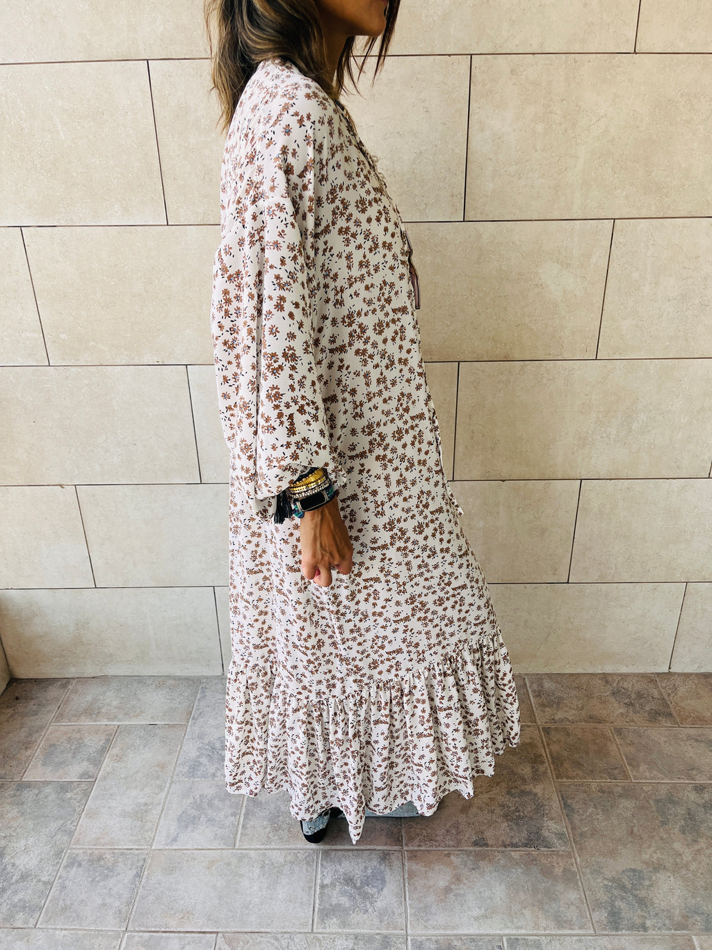 White Fall Floral Printed Dress