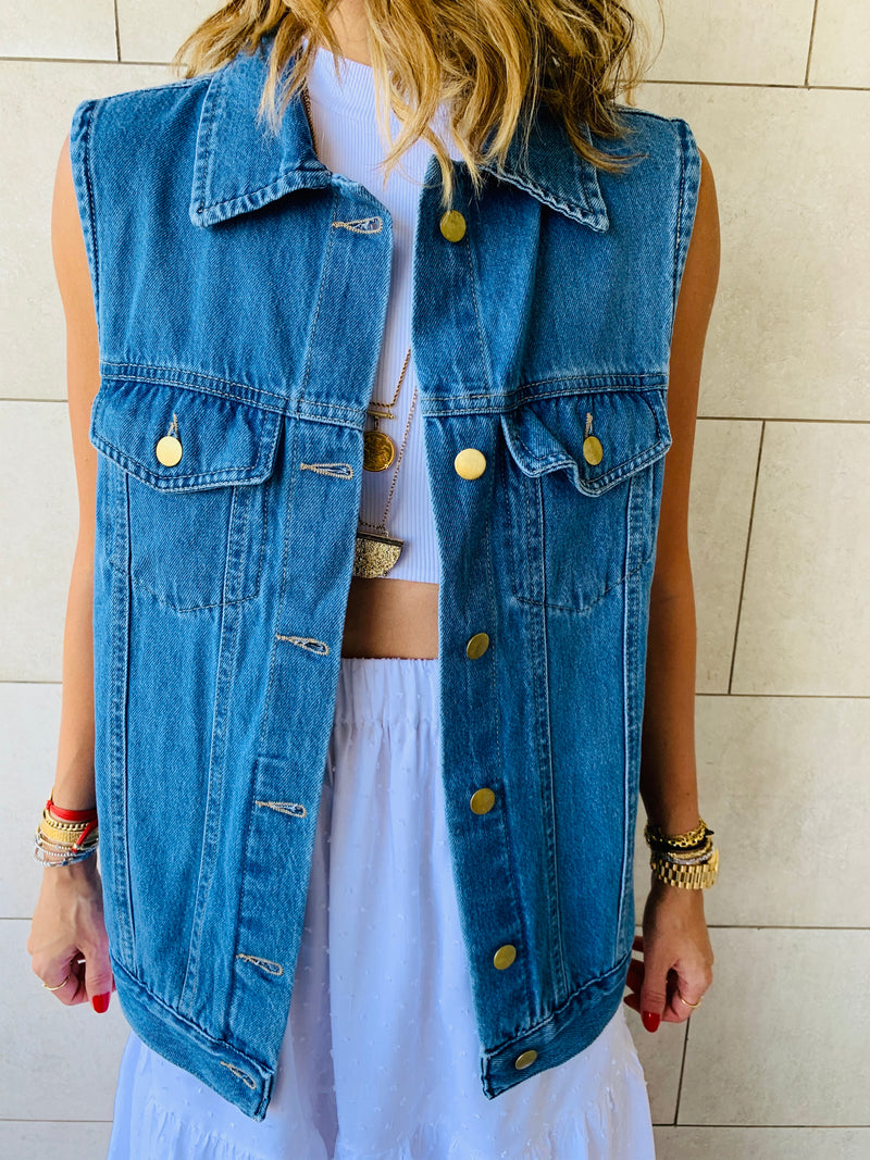 Blue Oversize Denim Vest